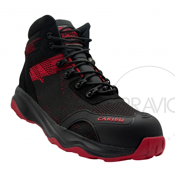 Tenis industrial modelo 952 negro/rojo marca Caribu