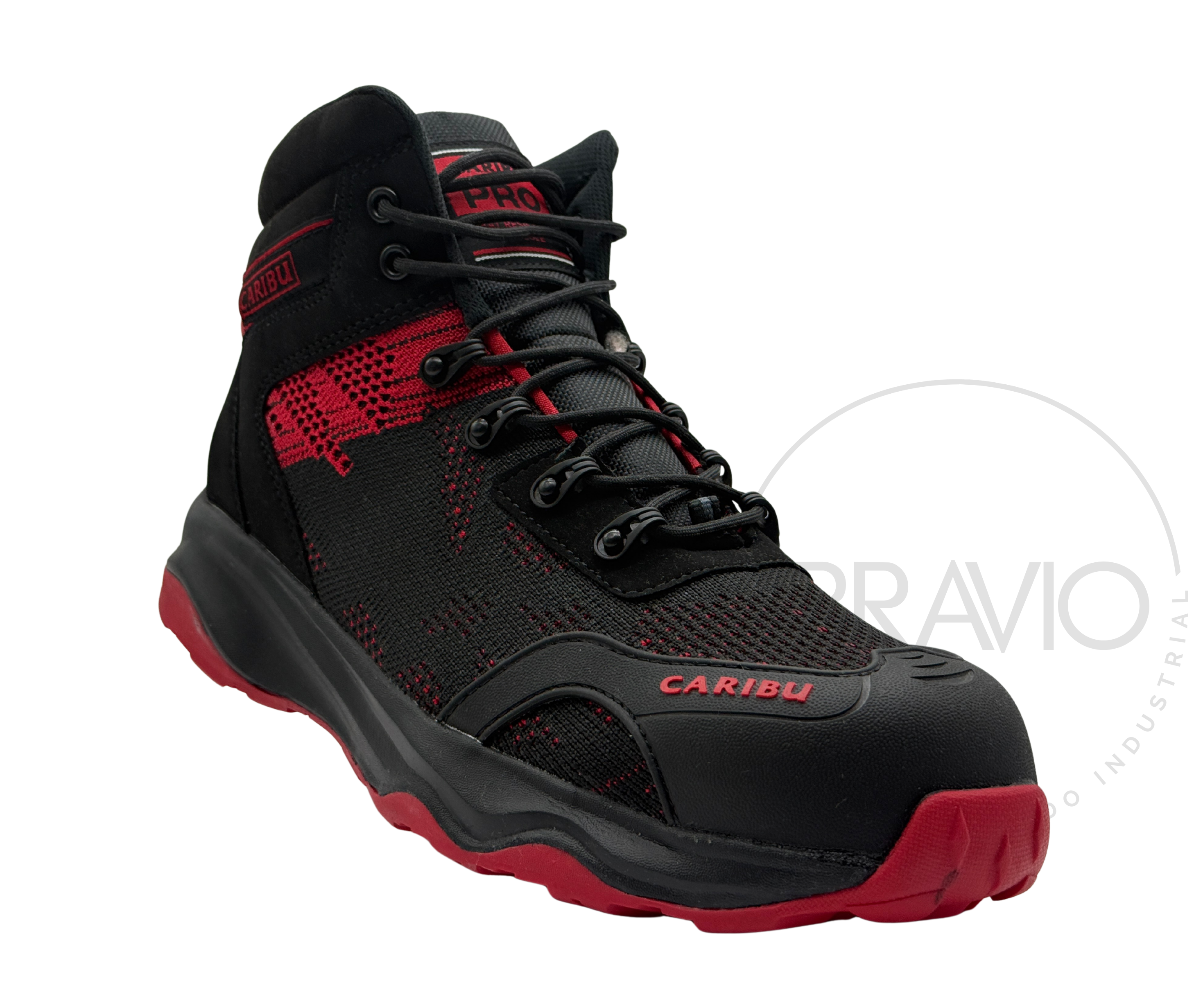 Tenis industrial modelo 952 negro/rojo marca Caribu