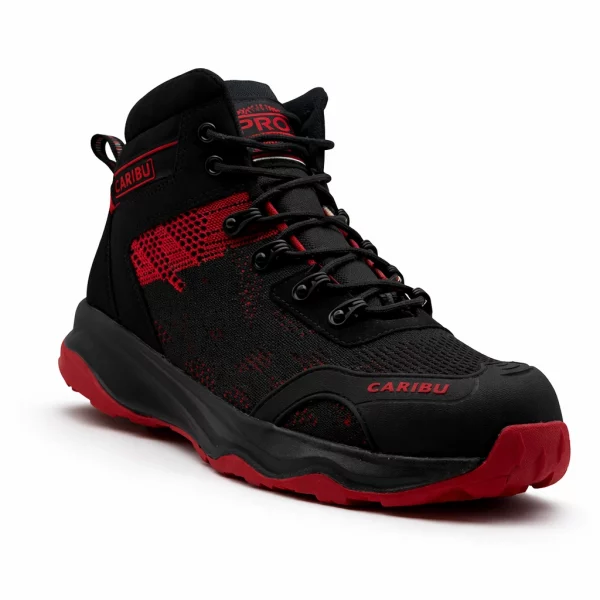 Tenis industrial modelo 952 negro/rojo marca Caribu