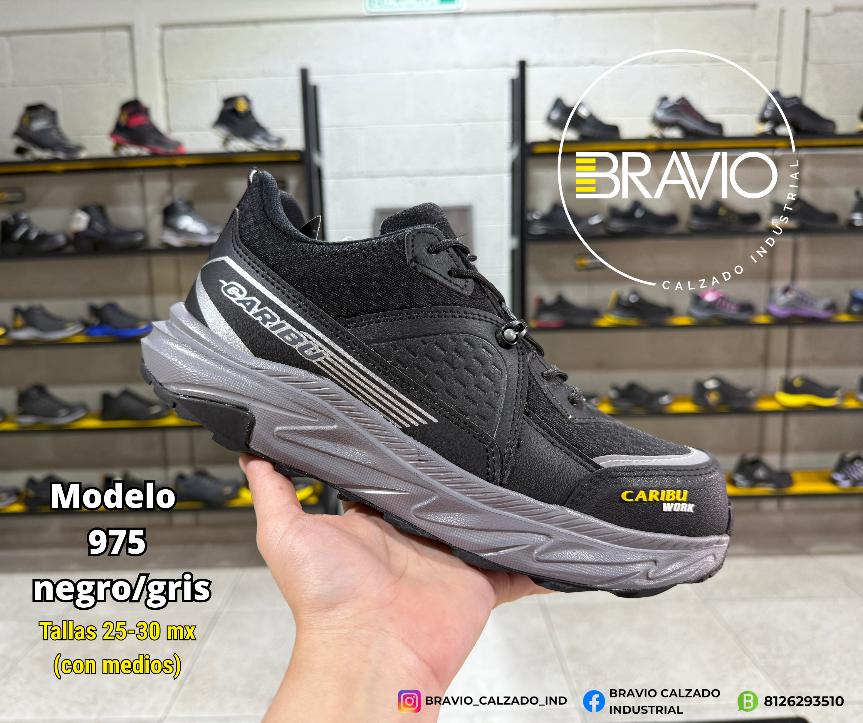 Tenis industrial modelo 975 negro/gris marca Caribu - Image 5