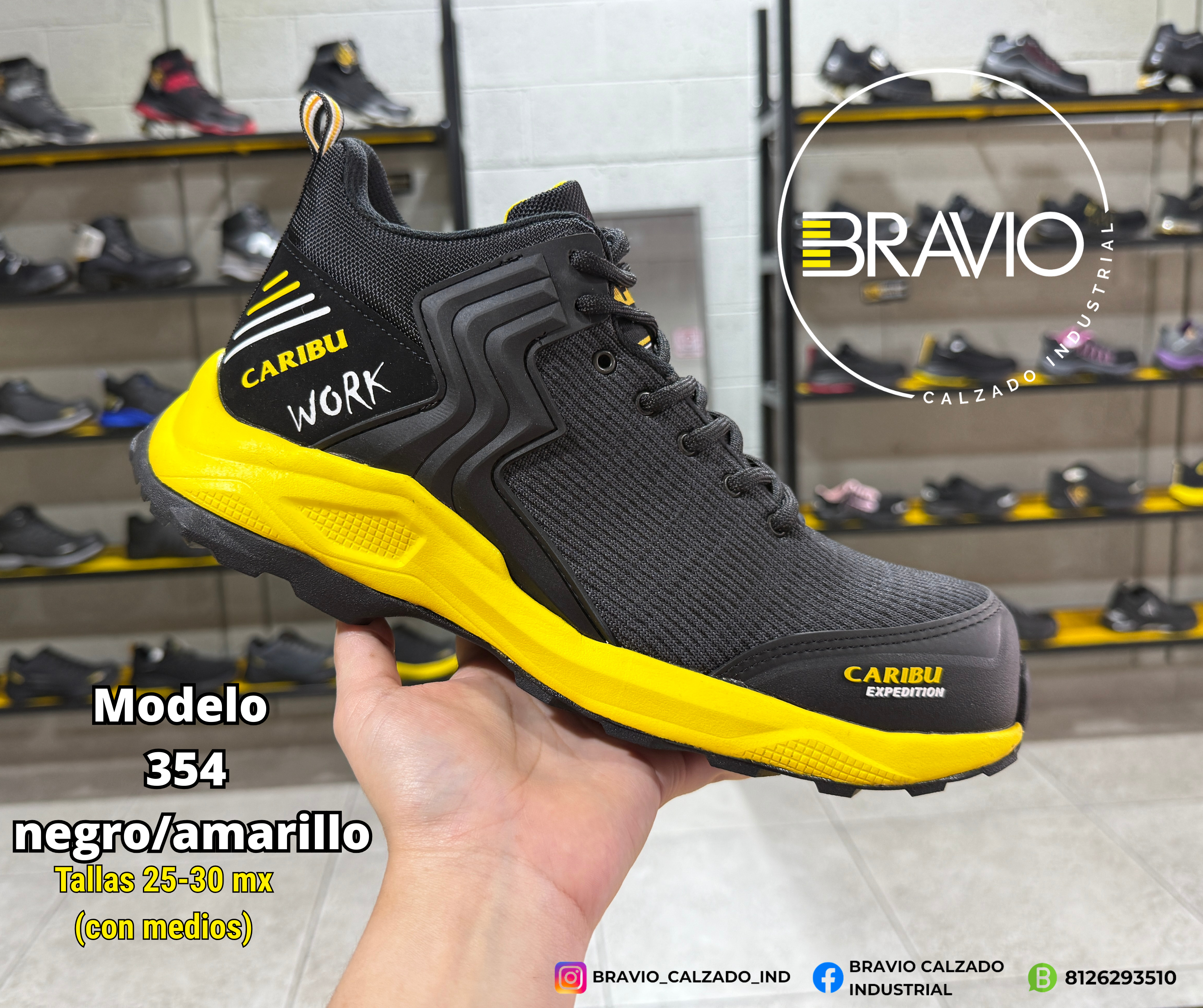 Tenis industrial modelo 354 negro/amarillo marca Caribu - Image 5