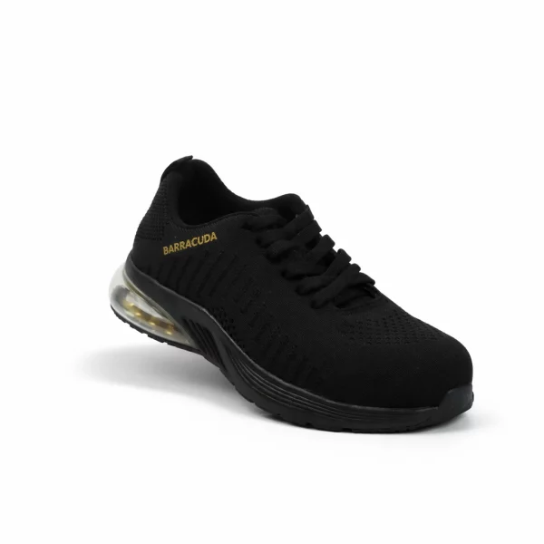 Tenis industrial modelo Gladiador Air negro-dorado marca barracuda